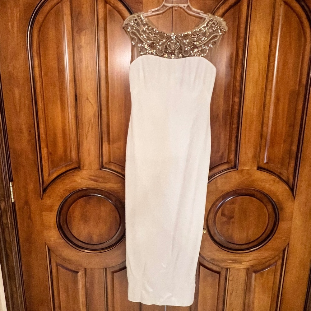 Marchesa Notte White Beaded Top Gown